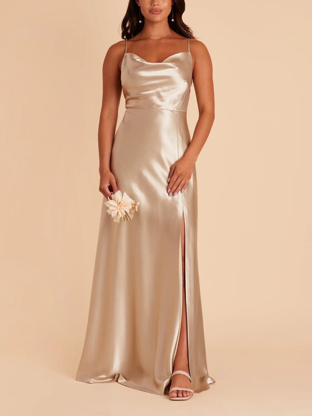 Birdy Grey Bridesmaid Lisa Dress in Shiny Satin Neutral Champagne Wedding Size S